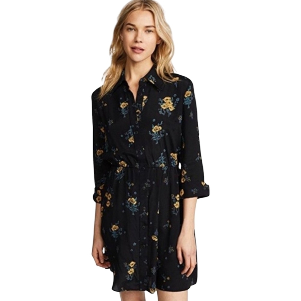 Ruken Black Floral Shirt Dress Size XS